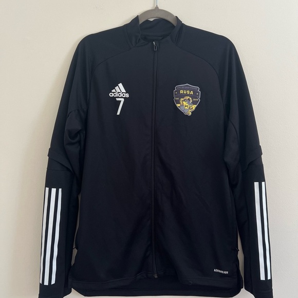 Adidas RUSA Mens Aeroready Black Performance Jacket Medium Outdoor Casual Zip Up - Picture 1 of 14
